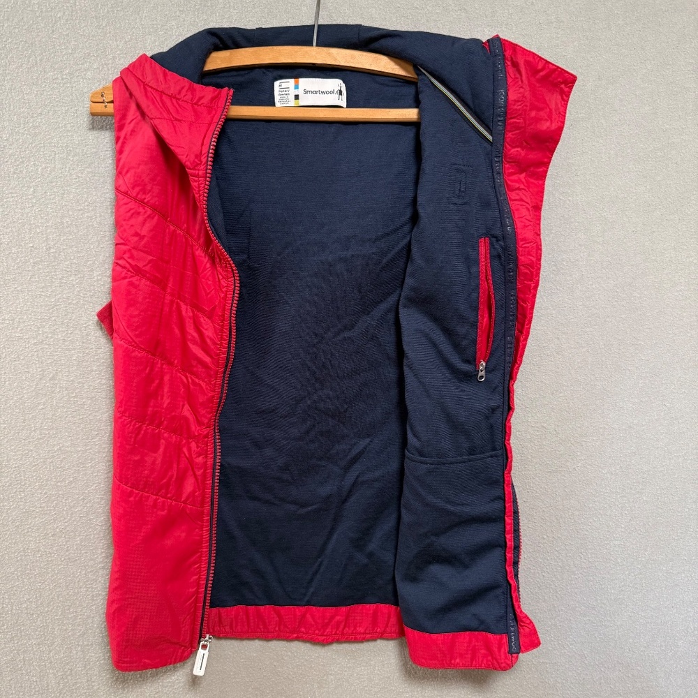 Smartwool Red Hybrid Merino Wool Side Panels Full Zip Puffer Vest Women M - Picture 3 of 13